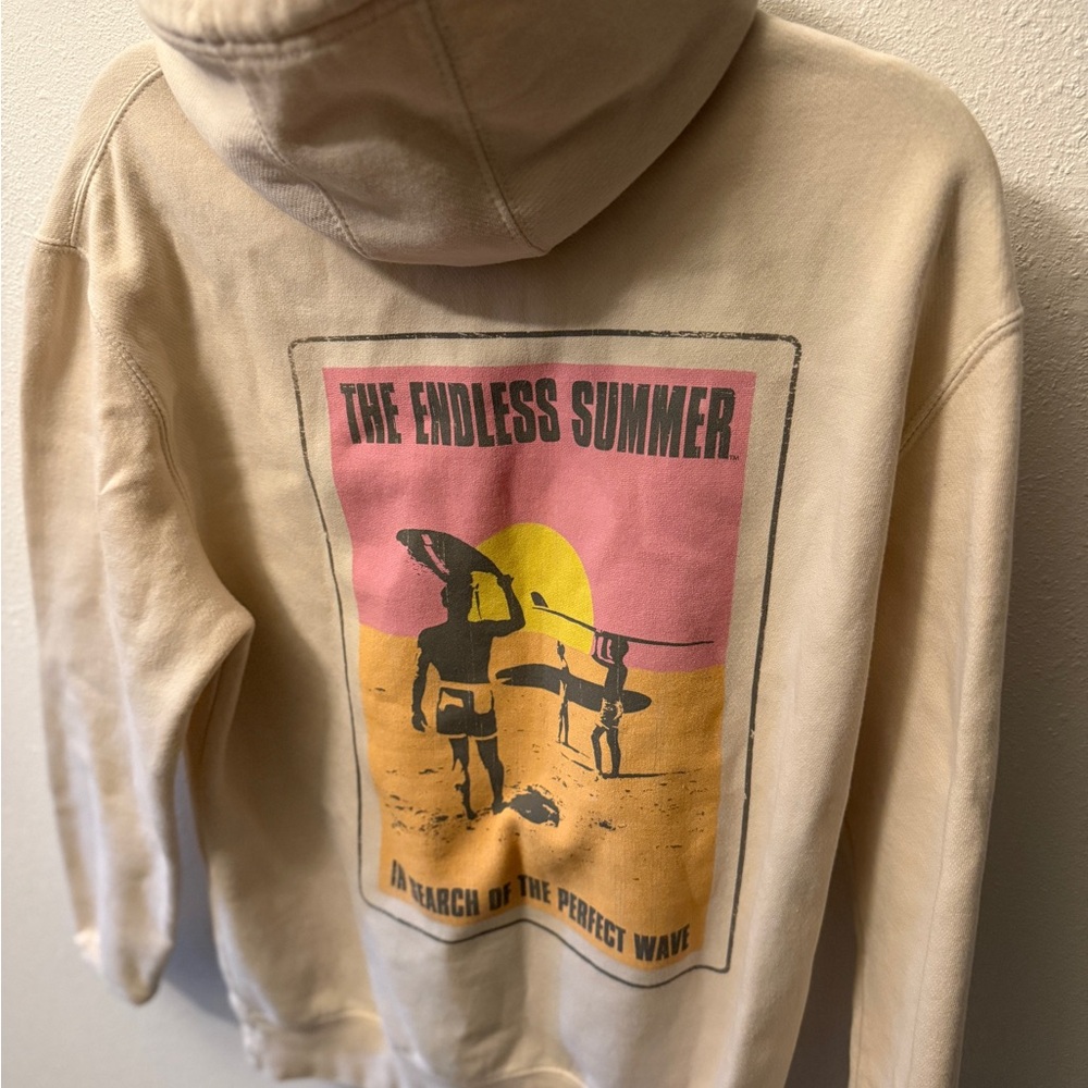 Beige Hoodie with Surf Graphic